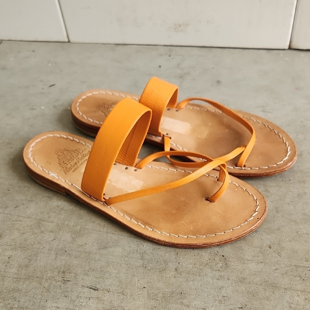 Mastra Positano Size 38 Women's Tan Orange Handmade Italian Leather Sandals EUC